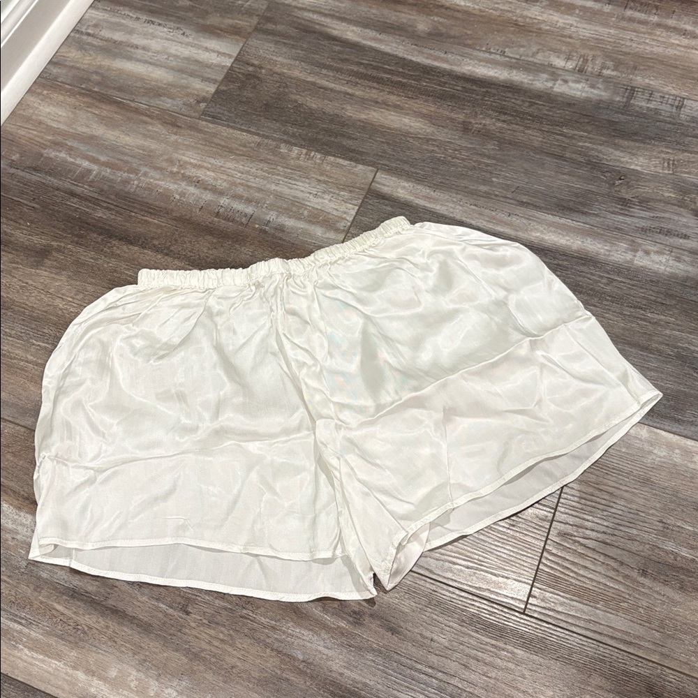 Flax White Rayon Elastic Waist Sleep Shorts Large
